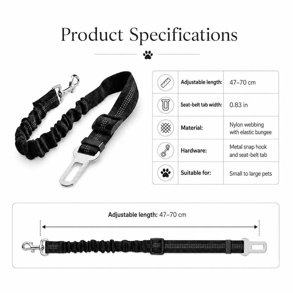 Dog Car Seat Belt with Elastic Shock Absorber