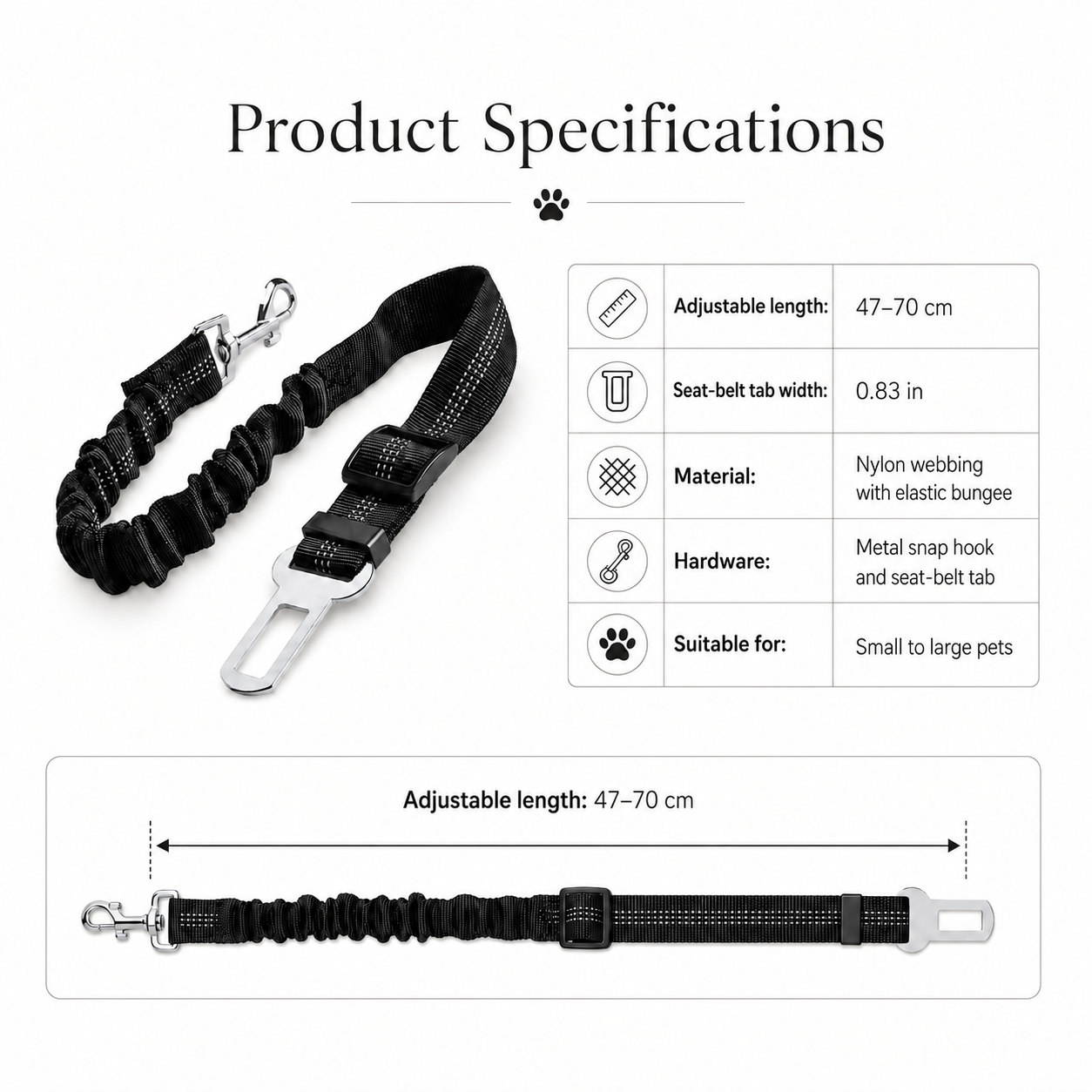Dog Car Seat Belt with Elastic Shock Absorber