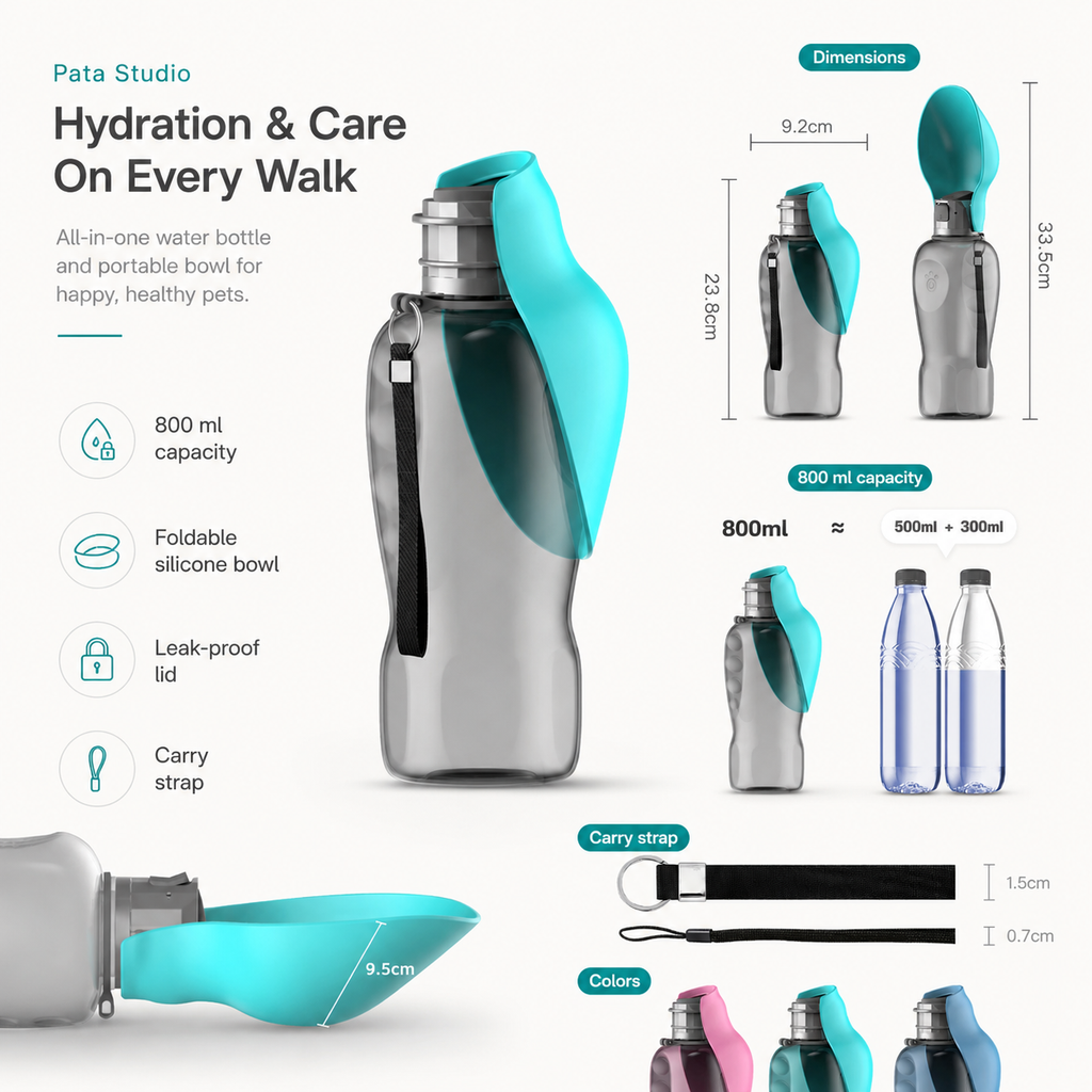 Dog Travel Water Bottle with Fold-Out Bowl