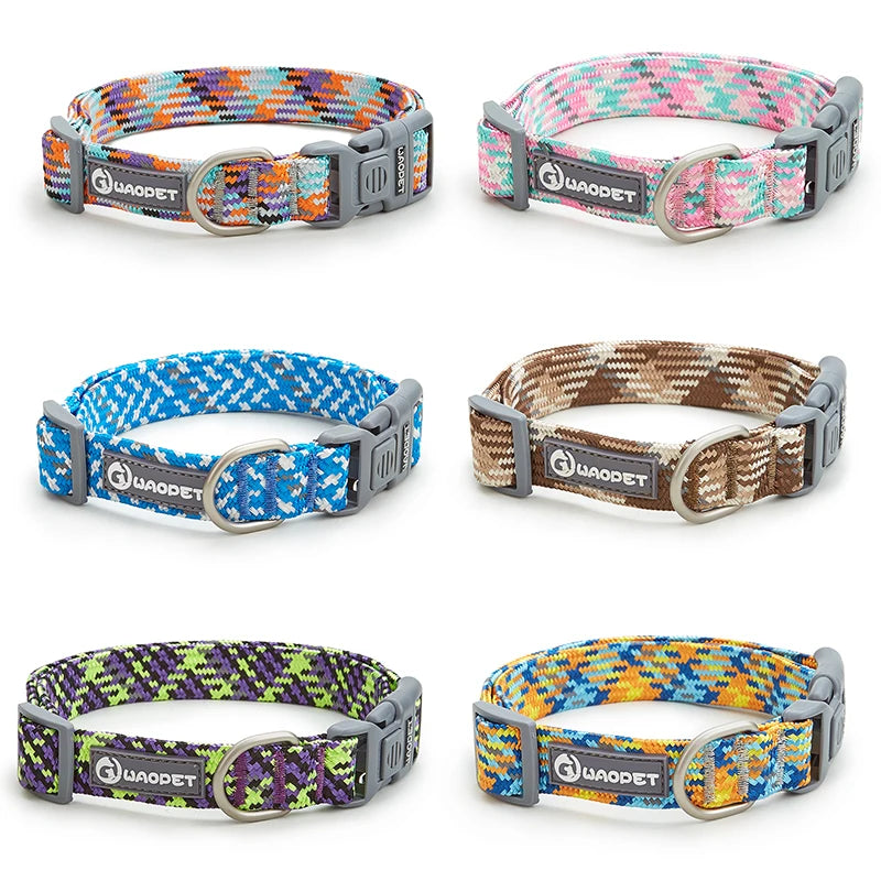 Reflective Dog Collar Adjustable Nylon with Quick Release Buckle