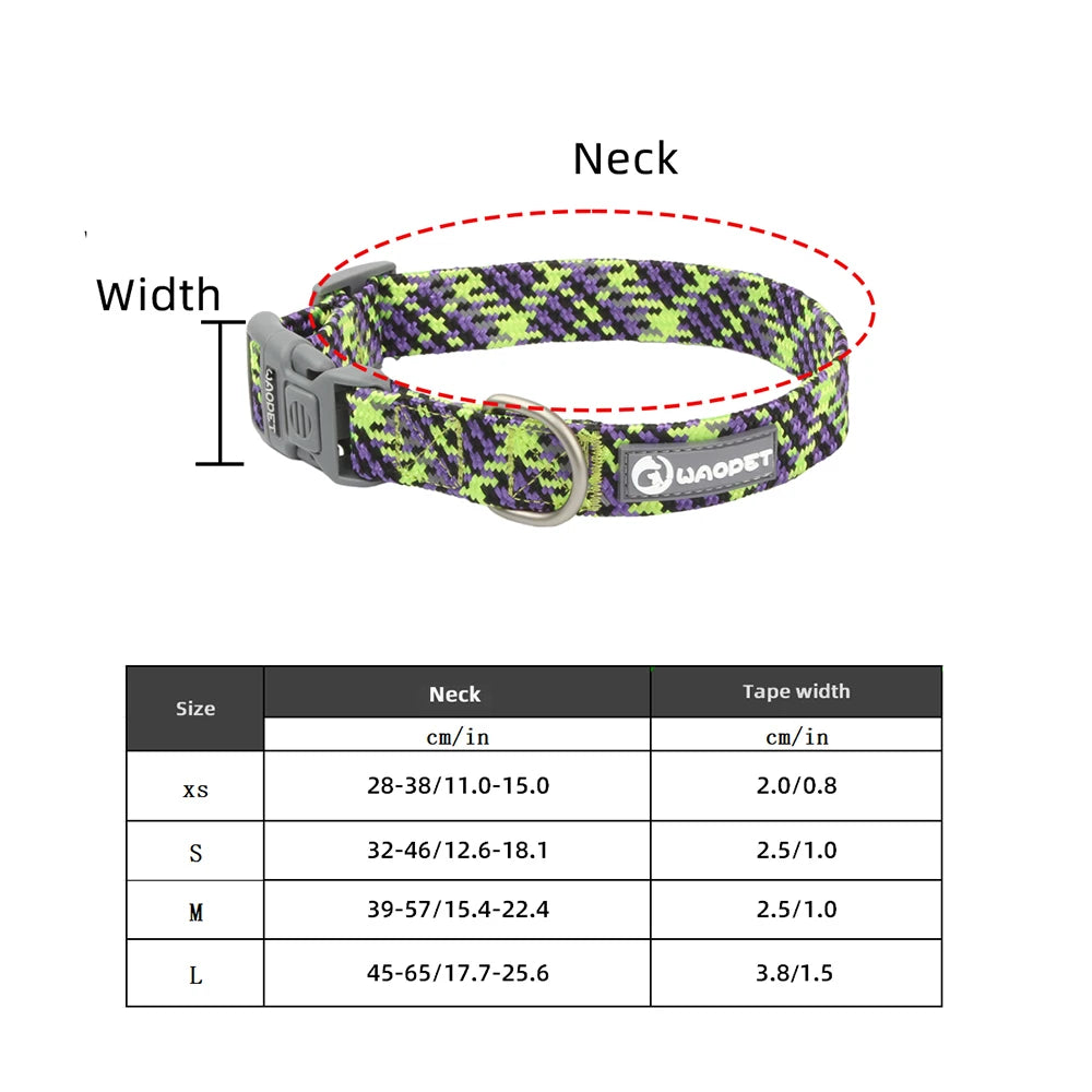 Reflective Dog Collar Adjustable Nylon with Quick Release Buckle