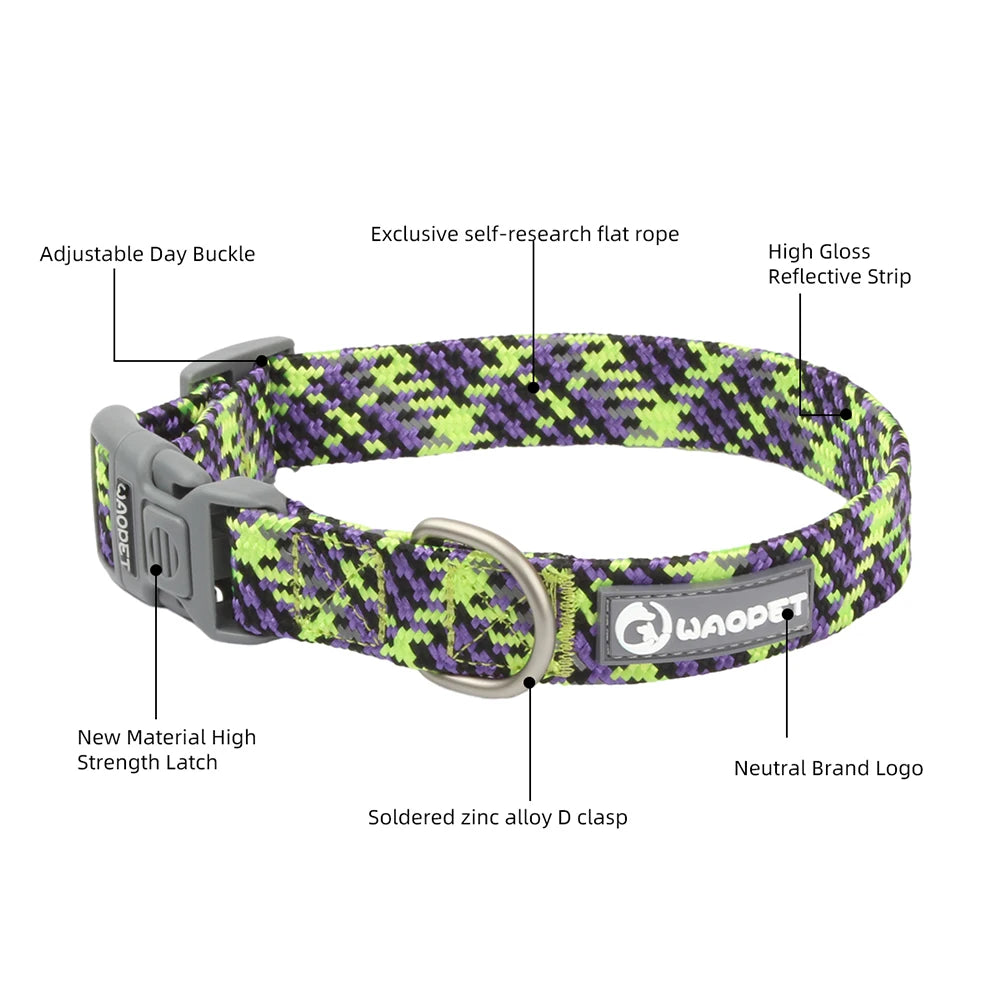 Reflective Dog Collar Adjustable Nylon with Quick Release Buckle