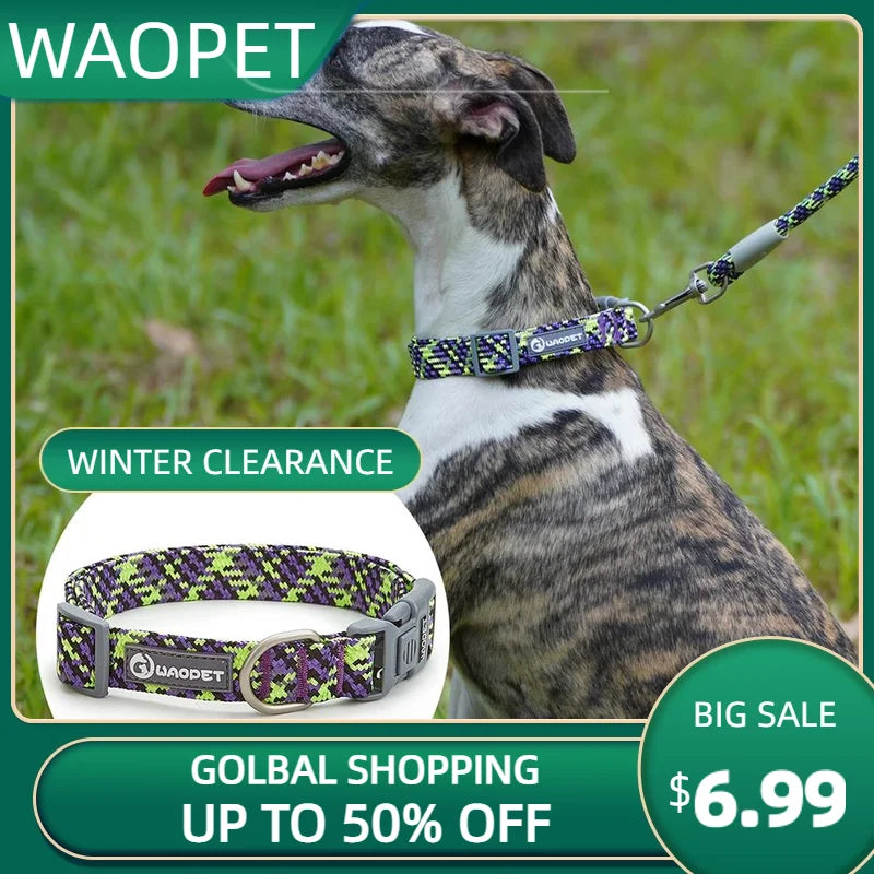 Reflective Dog Collar Adjustable Nylon with Quick Release Buckle