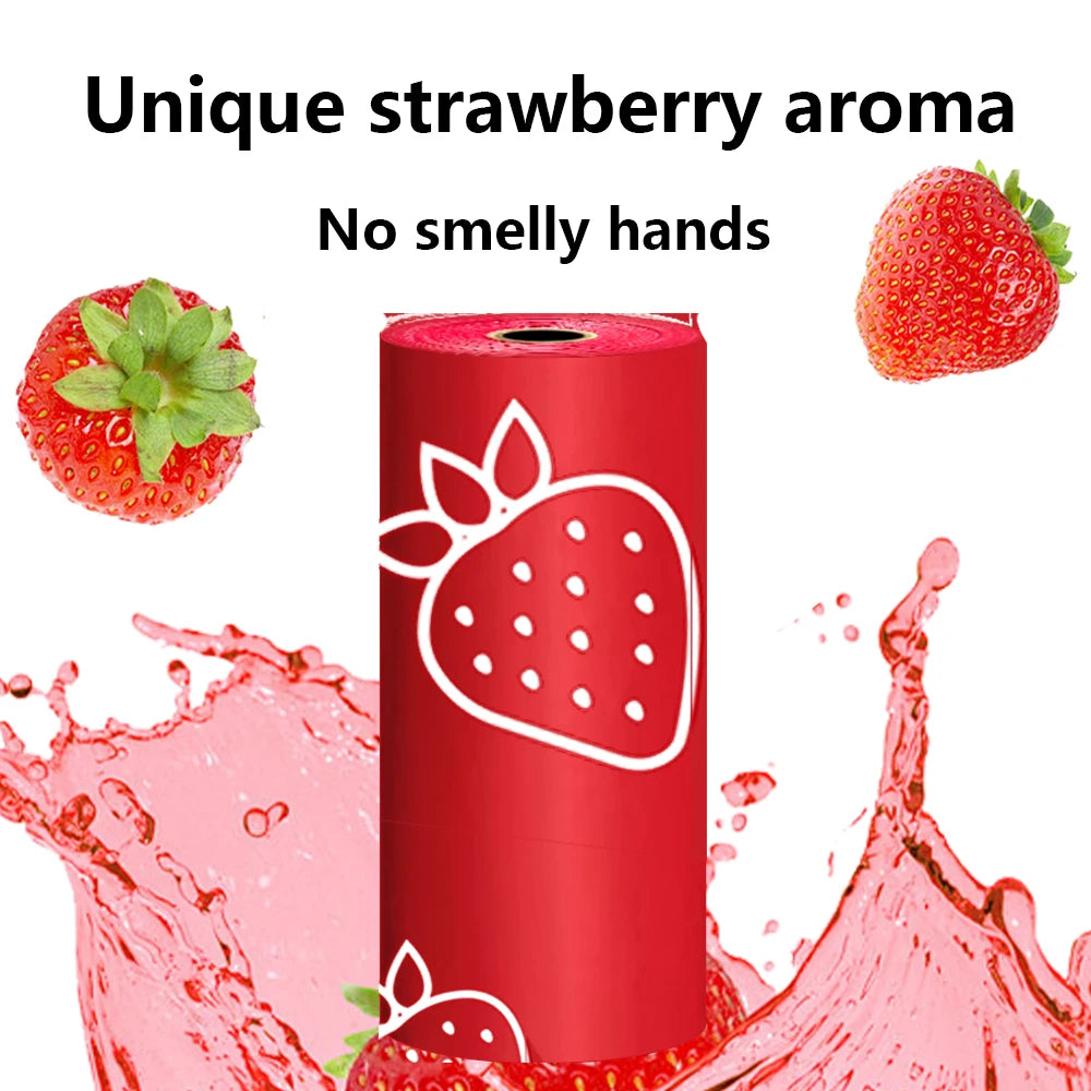 Strawberry Scented Dog Poo Bags with Holder