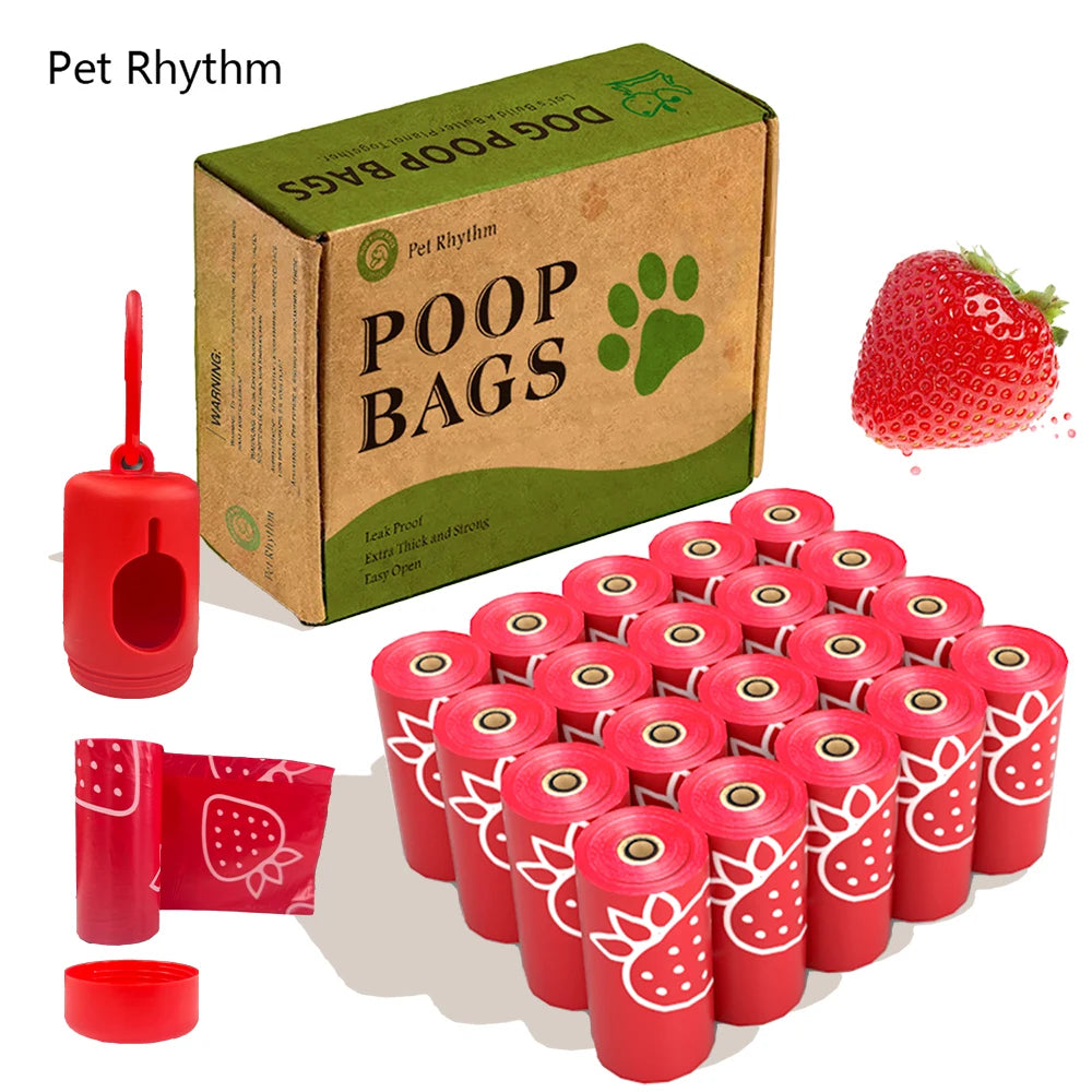 Strawberry Scented Dog Poo Bags with Holder